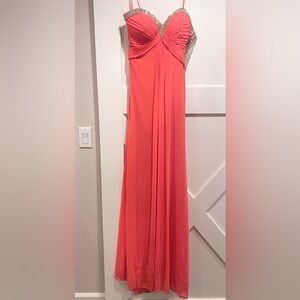 La Femme long formal coral gown prom dress size 12 color is pink grapefruit